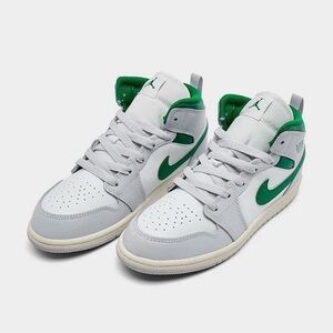 NIB Little Kid's Jordan 1 Mid DQ8424 142 Summit White/Pure Platinum/Sail/Pine Gr
